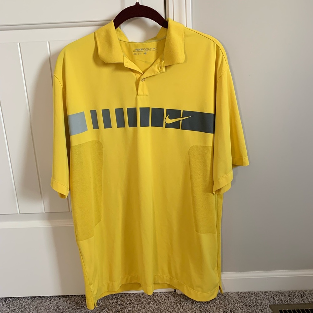 Men’s Nike Golf Polo Yellow Gray Large